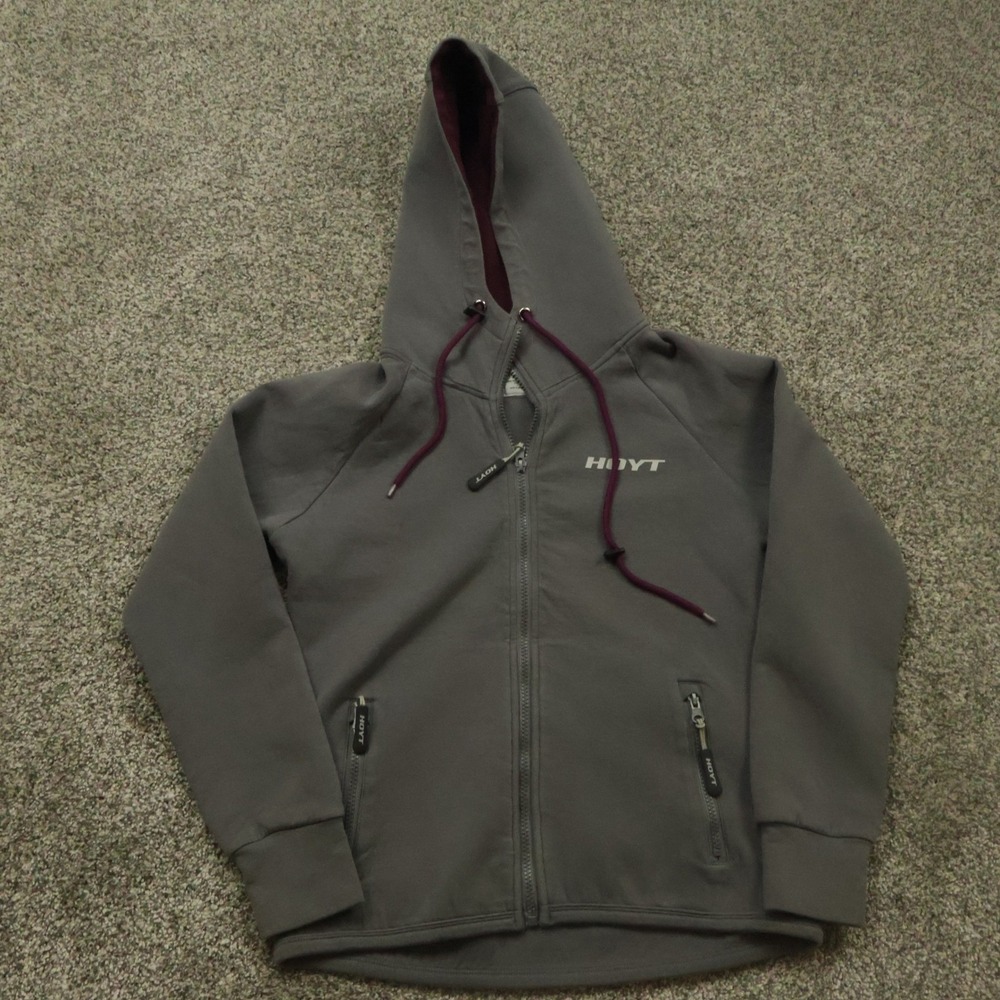 Hoyt Archery jacket womens S Full Zip Hoodie Sweatshirt Gray Burgundy Athletic